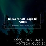 Ett utdrag ur Powerpoint-mallen med exempelrubrik, underrubrik och en bakgrundsbild av norrsken, som var en del av det utförda arbetet åt Polar Light Technologies.